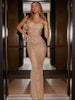 Image of Ahagaga Fashion Style Sexy Nude Color Mesh See-through Dress Fancy Accessible Luxury Hot Rhinestone Silm Suspender Dress
