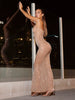 Image of Ahagaga Fashion Style Sexy Nude Color Mesh See-through Dress Fancy Accessible Luxury Hot Rhinestone Silm Suspender Dress