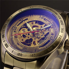 Automatic Skeleton Mechanical Vintage Brass steel Men's Wristwatch - jomfeshop