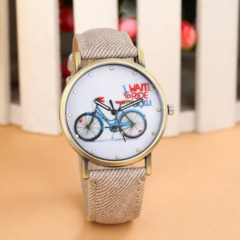 2017 Fashion Women Watches PU Leather Quartz-Watch Ladies Casual Bicycle Pattern Watch Women Relogio Feminino