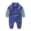 Image of 2017 Baby Boys jeans jumpsuit spring baby boys Clothes Denim long sleeve romper Turn-down Collar boys jumpsuit outfits One piece