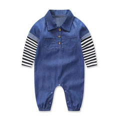 2017 Baby Boys jeans jumpsuit spring baby boys Clothes Denim long sleeve romper Turn-down Collar boys jumpsuit outfits One piece