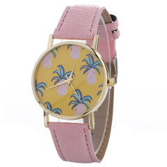 Women Pineapple Chimes Pattern Quartz Watch Leather Straplt Table Watch - jomfeshop