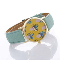 Women Pineapple Chimes Pattern Quartz Watch Leather Straplt Table Watch