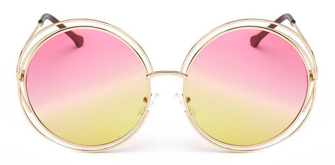 2018Vintage Round Big Size Oversized lens Mirror Sunglasses Women Brand Designer Metal Frame Lady Sun Glasses - jomfeshop