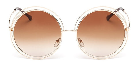 2018Vintage Round Big Size Oversized lens Mirror Sunglasses Women Brand Designer Metal Frame Lady Sun Glasses - jomfeshop