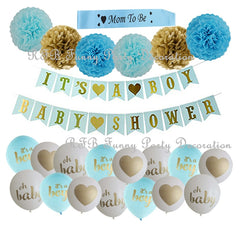 Baby Shower Decorations Pink Blue&Gold Party Banner Balloons Mom to be Sash Paper PomPoms Tassel Garland for Boy Girl Party - jomfeshop