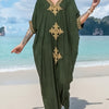 Gold Embroidery Long Kaftan Dresses V Neck Caftan Dress Beach Cover Ups For Women Embroidery - Elegant & Flowy Design - Soft & Breathable Fabric - Perfect for Beach Vacations, Poolside & Loungewear - Ideal Gift for Women