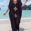 Gold Embroidery Long Kaftan Dresses V Neck Caftan Dress Beach Cover Ups For Women Embroidery - Elegant & Flowy Design - Soft & Breathable Fabric - Perfect for Beach Vacations, Poolside & Loungewear - Ideal Gift for Women