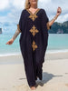 Gold Embroidery Long Kaftan Dresses V Neck Caftan Dress Beach Cover Ups For Women Embroidery - Elegant & Flowy Design - Soft & Breathable Fabric - Perfect for Beach Vacations, Poolside & Loungewear - Ideal Gift for Women