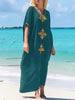 Gold Embroidery Long Kaftan Dresses V Neck Caftan Dress Beach Cover Ups For Women Embroidery - Elegant & Flowy Design - Soft & Breathable Fabric - Perfect for Beach Vacations, Poolside & Loungewear - Ideal Gift for Women