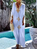 Gold Embroidery Long Kaftan Dresses V Neck Caftan Dress Beach Cover Ups For Women Embroidery - Elegant & Flowy Design - Soft & Breathable Fabric - Perfect for Beach Vacations, Poolside & Loungewear - Ideal Gift for Women