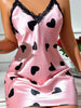 Women Nightdress, Sleeveless V-neck Backless Lace Trim Heart Print Sleepwear Loungewear