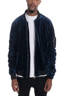 Velour Cinch Sleeve Bomber Jacket