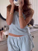 Women Pajama Set, Flower Print Sleeveless Camisole with Shorts Sleepwear Loungewear