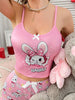 Women's Cute Bunny Cartoon Print Cami Top - Comfortable Sleeveless Loungewear with Adorable Rabbit Design, Pink, Machine Washable, All-Season Wear, Casual Home Apparel | Feminine Loungewear | Nontransparent Material
