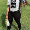 Women's Casual Polyester Two-Piece Outfit with Geometric Print Crew Neck T-Shirt and Stretchy Leggings Set - Knit Fabric, Spring Summer Collection - For Women - Perfect for Casual Wear, Loungewear, or Running Errands - Ideal