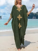 Gold Embroidery Long Kaftan Dresses V Neck Caftan Dress Beach Cover Ups For Women Embroidery - Elegant & Flowy Design - Soft & Breathable Fabric - Perfect for Beach Vacations, Poolside & Loungewear - Ideal Gift for Women