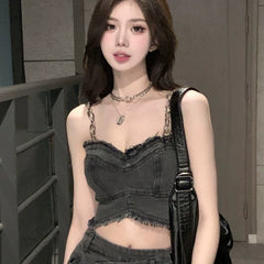 Short Chic Retro Minority Tube Top Chain Sling Eye Catching Suspenders for Men