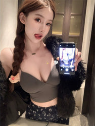 Sexy V-neck Padded Strap Vest Women's Spring Pure Desire Sexy Short Silm Bottoming Shirt Inner Wear Blouse