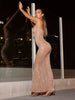 Ahagaga Fashion Style Sexy Nude Color Mesh See-through Dress Fancy Accessible Luxury Hot Rhinestone Silm Suspender Dress