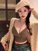 Image of Sexy V-neck Padded Strap Vest Women's Spring Pure Desire Sexy Short Silm Bottoming Shirt Inner Wear Blouse