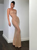 Ahagaga Fashion Style Sexy Nude Color Mesh See-through Dress Fancy Accessible Luxury Hot Rhinestone Silm Suspender Dress