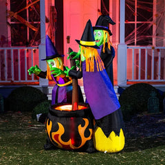 6 FT Tall Halloween Inflatables Three Witch Around Cauldron with Flame Light Inflatable Yard Decoration Blow Up Inflatables