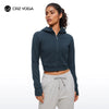 CRZ YOGA Winter Womens Zip Up Cropped Hoodie Full Zip Workout Jacket Athletic Casual Long Sleeve Sweatshirts with Thumb Holes