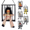 Halloween Decoration Prisoner Ghost In Cage Scary Skull Prop Electric Skeleton Toy Glowing Eye Sound Doll Hangable Talking Ghost