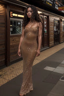 Accessible Luxury Nude Color Glitter Niche Sling Dress