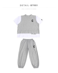 2023 Summer New Girls Clothes Set Loose T-shirt + Ankle-Tied Pants Tracksuit for Teens Eye Catching Short Length Children's Outfits