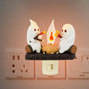 2024 Ghost Campfire Flickering Nightlight 2 Ghosts Roasting Plug Wall Spooky Fire Marshmallow Night Light for Halloween Decor