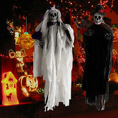 Halloween Hanging Skull Halloween Black And White Hanging Ghost Death Ghost Door Horror Props Outdoor Garden Decor Haunted House