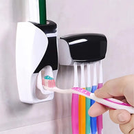 Wall Mounted Automatic Toothpaste Dispenser with Toothbrush Storage Rack Bathroom Toothpaste Squeezer Set