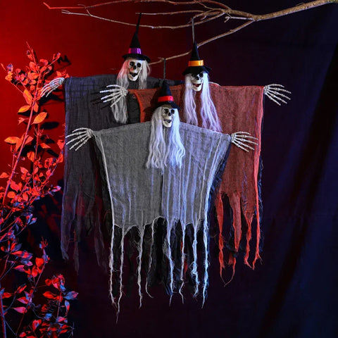 Halloween Animatronic Hanging Decoration Animated Talking Scary Clown with Chain Red Eyes Sound &Touch Activated Electric Horror