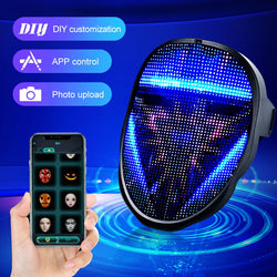 LED Glow Mask With Gesture Sensing RGB Full Color Variable Face DIY Photo Animated Editing Maske Halloween Gift For Party Rave