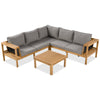 4 Pieces Outdoor Acacia Wood Sofa Set, Woven Mesh Armrests, L-Shaped