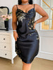 [Plus Size | Elegant] Elegant Comfortable Plus Size Black Floral Print Polyester Sleeveless Nightgown with V-Neckline | Machine Washable, Year-Round Wear, Loungewear for Women