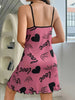 Women'S Casual Heart Print Sleep Dress, Spaghetti Strap Round Neck Frill Trim Slip Dress, Soft And Comfortable Nightwear, Casual Home Loungewear