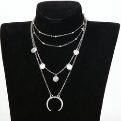 🌙 Crescent Horn Moon Layered Necklace – 4 Layers