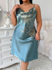 [Plus Size | Elegant] Elegant Comfortable Plus Size Black Floral Print Polyester Sleeveless Nightgown with V-Neckline | Machine Washable, Year-Round Wear, Loungewear for Women