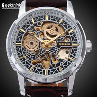 SHENHUA Men Skeleton Automatic Leather Strap Antique Steampunk Casual Skeleton Mechanical Watch - jomfeshop