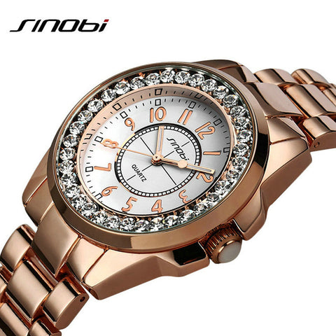 Bling Rhinestone SINOBI Luxury steel Quartz Watch Women