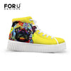 FORUDESIGNS Women High Top Platform Shoes Cute Painting Animal 3D French Bulldog Printed Flat Shoes Casual Female Comfort Flats