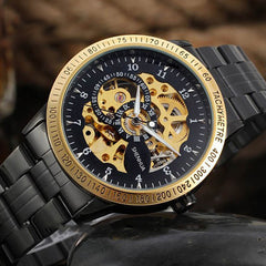 Vintage Black Gold Men's Mechanical Automatic Skeleton Watch - jomfeshop