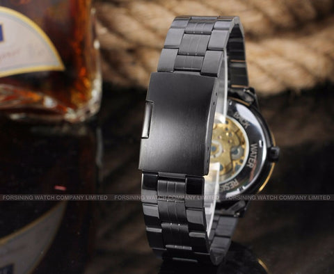 Vintage Black Gold Men's Mechanical Automatic Skeleton Watch - jomfeshop