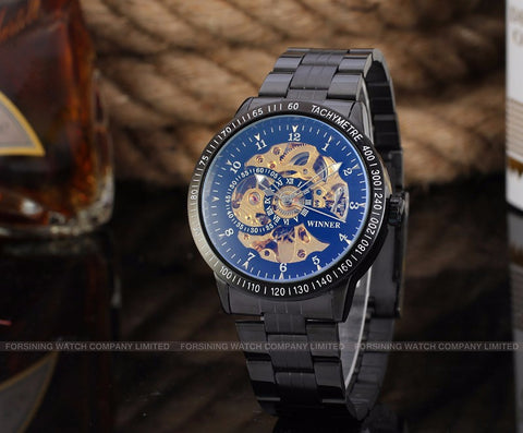 Vintage Black Gold Men's Mechanical Automatic Skeleton Watch - jomfeshop