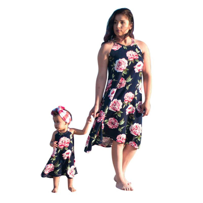 Parenting Family math Dress Mother and Daughter Matching Floral Womens Girls Long Rose Dresses drop shipping