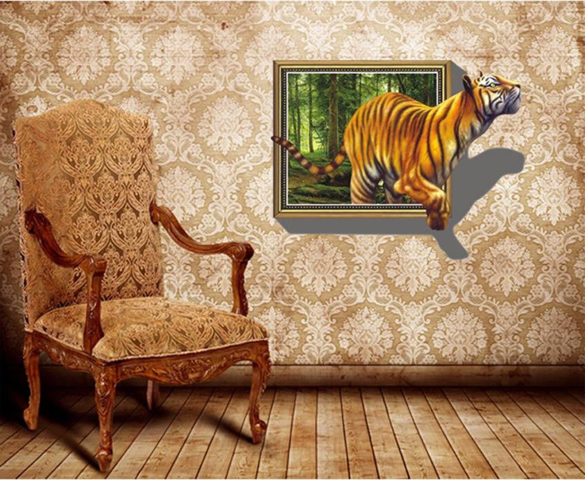 Super Deal Giant 3D Tiger Jumping Out of Jungle Peel & Stick Wall Decals XT